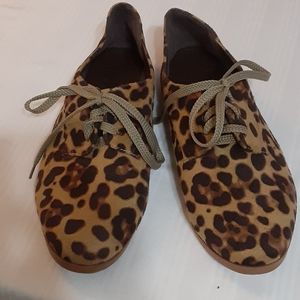 Suede like animal print lace up shoes